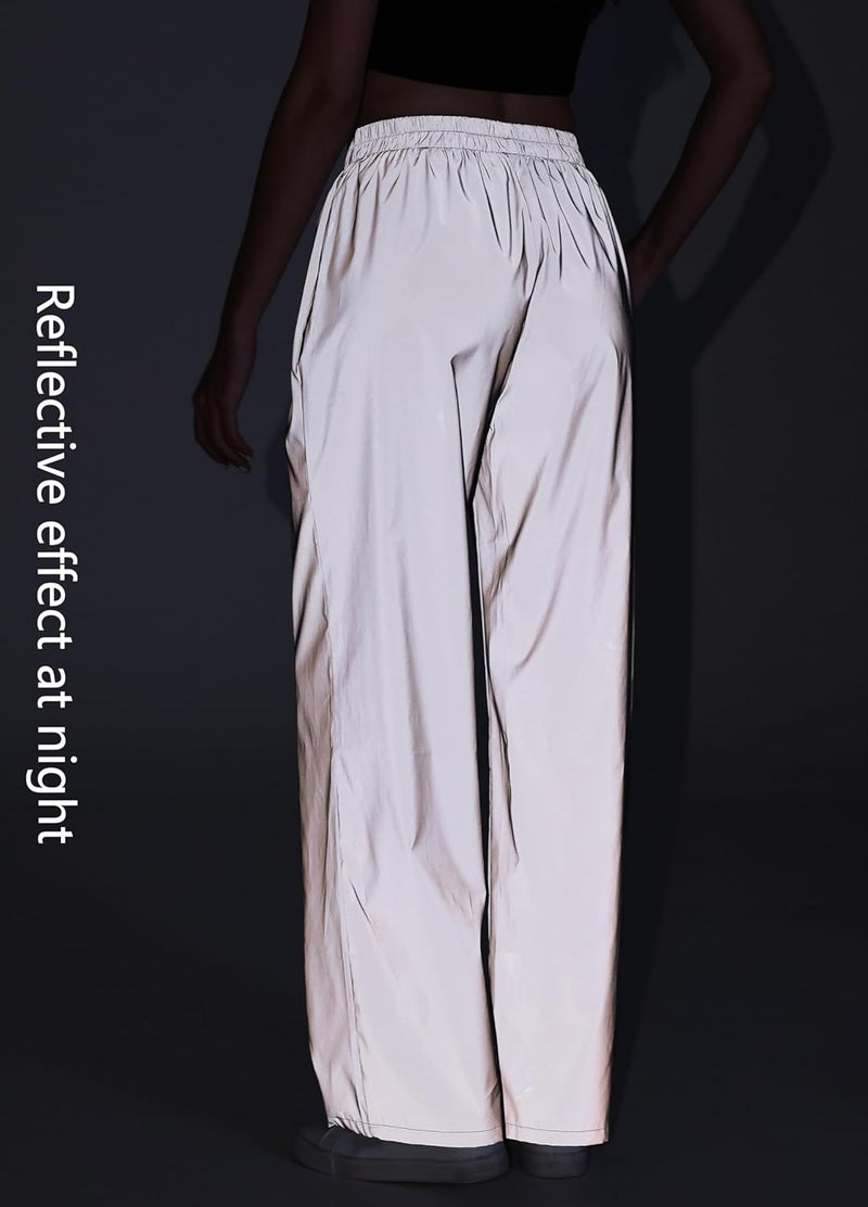 LZLRUN Women Reflective Hip Hop Rave Trousers Wide Leg Pants Retro Straight Leg Pants Streetwear - Image 2